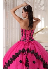 Hot Pink Ball Gown Strapless Floor-length Appliques Quinceanera Dress