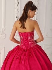 Hot Pink Ball Gown Strapless Floor-length Organza and Taffeta Beading Quinceanera Dress