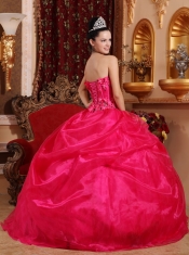 Hot Pink Ball Gown Strapless Floor-length Organza Appliques Quinceanera Dress