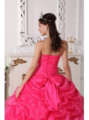 Hot Pink Ball Gown Strapless Floor-length Organza Appliques Quinceanera Dress