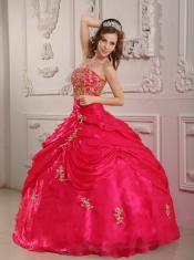 Hot Pink Ball Gown Strapless Floor-length Organza Appliques Quinceanera Dress