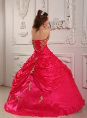 Hot Pink Ball Gown Strapless Floor-length Organza Appliques Quinceanera Dress