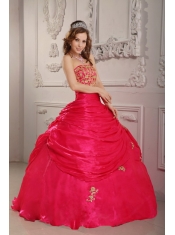 Hot Pink Ball Gown Strapless Floor-length Organza Appliques Quinceanera Dress