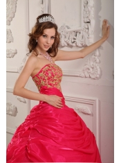 Hot Pink Ball Gown Strapless Floor-length Organza Appliques Quinceanera Dress