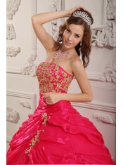 Hot Pink Ball Gown Strapless Floor-length Organza Appliques Quinceanera Dress