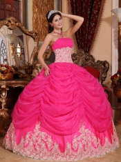 Hot Pink Ball Gown Strapless Floor-length Organza Beading Quinceanera Dress