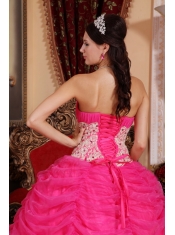 Hot Pink Ball Gown Strapless Floor-length Organza Beading Quinceanera Dress