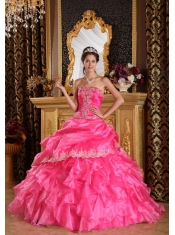Hot Pink Ball Gown Strapless Floor-length Organza Quinceanera Dress Hot Pink Ball Gown Strapless Floor-length Organza Quinceanera Dress