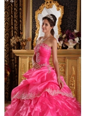 Hot Pink Ball Gown Strapless Floor-length Organza Quinceanera Dress