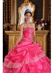 Hot Pink Ball Gown Strapless Floor-length Organza Quinceanera Dress