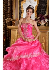 Hot Pink Ball Gown Strapless Floor-length Organza Quinceanera Dress
