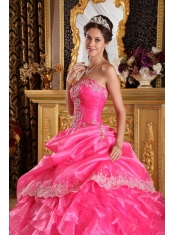 Hot Pink Ball Gown Strapless Floor-length Organza Quinceanera Dress