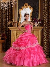 Hot Pink Ball Gown Strapless Floor-length Organza Quinceanera Dress