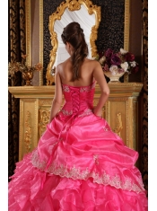 Hot Pink Ball Gown Strapless Floor-length Organza Quinceanera Dress