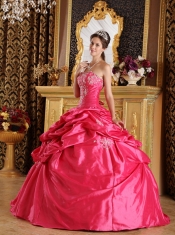 Hot Pink Ball Gown Strapless Floor-length Pick-ups Taffeta Quinceanera Dress