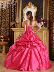 Hot Pink Ball Gown Strapless Floor-length Pick-ups Taffeta Quinceanera Dress