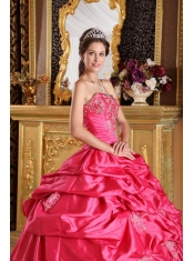 Hot Pink Ball Gown Strapless Floor-length Pick-ups Taffeta Quinceanera Dress