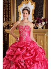 Hot Pink Ball Gown Strapless Floor-length Pick-ups Taffeta Quinceanera Dress