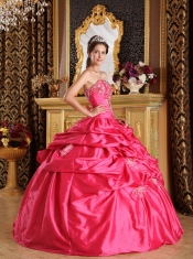 Hot Pink Ball Gown Strapless Floor-length Pick-ups Taffeta Quinceanera Dress