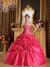 Hot Pink Ball Gown Strapless Floor-length Pick-ups Taffeta Quinceanera Dress