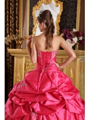 Hot Pink Ball Gown Strapless Floor-length Pick-ups Taffeta Quinceanera Dress