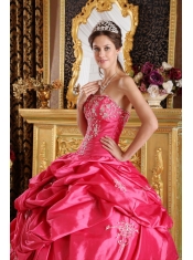Hot Pink Ball Gown Strapless Floor-length Pick-ups Taffeta Quinceanera Dress