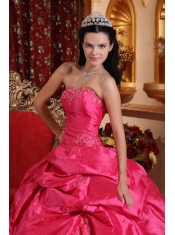 Hot Pink Ball Gown Strapless Floor-length Taffeta Beading Quinceanera Dress