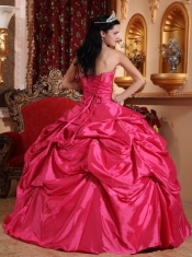 Hot Pink Ball Gown Strapless Floor-length Taffeta Beading Quinceanera Dress