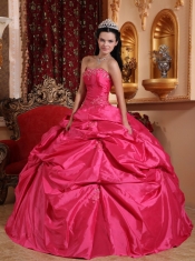 Hot Pink Ball Gown Strapless Floor-length Taffeta Beading Quinceanera Dress