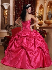 Hot Pink Ball Gown Strapless Floor-length Taffeta Beading Quinceanera Dress