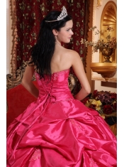 Hot Pink Ball Gown Strapless Floor-length Taffeta Beading Quinceanera Dress