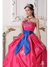 Hot Pink Ball Gown Strapless Floor-length Taffeta Beading Quinceanera Dress