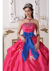 Hot Pink Ball Gown Strapless Floor-length Taffeta Beading Quinceanera Dress