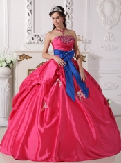 Hot Pink Ball Gown Strapless Floor-length Taffeta Beading Quinceanera Dress