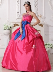 Hot Pink Ball Gown Strapless Floor-length Taffeta Beading Quinceanera Dress