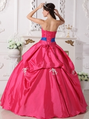 Hot Pink Ball Gown Strapless Floor-length Taffeta Beading Quinceanera Dress