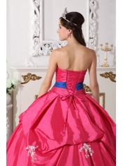 Hot Pink Ball Gown Strapless Floor-length Taffeta Beading Quinceanera Dress