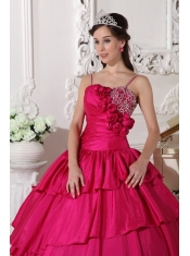 Hot Pink Ball Gown Straps Floor-length Taffeta Beading Sweet 16 Dress