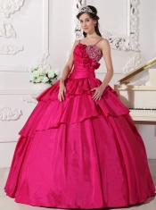 Hot Pink Ball Gown Straps Floor-length Taffeta Beading Sweet 16 Dress