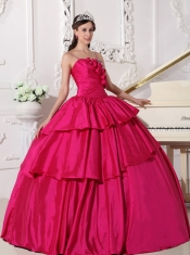 Hot Pink Ball Gown Straps Floor-length Taffeta Beading Sweet 16 Dress