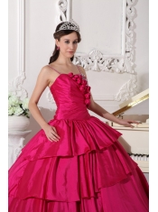 Hot Pink Ball Gown Straps Floor-length Taffeta Beading Sweet 16 Dress