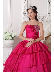 Hot Pink Ball Gown Straps Floor-length Taffeta Beading Sweet 16 Dress