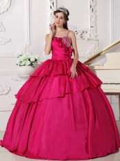 Hot Pink Ball Gown Straps Floor-length Taffeta Beading Sweet 16 Dress