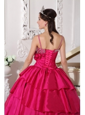 Hot Pink Ball Gown Straps Floor-length Taffeta Beading Sweet 16 Dress