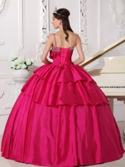 Hot Pink Ball Gown Straps Floor-length Taffeta Beading Sweet 16 Dress