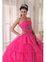 Hot Pink Ball Gown Sweetheart Floor-length Organza and Taffeta Beading Quinceanera Dress