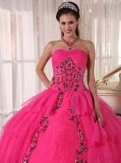 Hot Pink Ball Gown Sweetheart Floor-length Organza and Taffeta Beading Quinceanera Dress