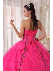 Hot Pink Ball Gown Sweetheart Floor-length Organza and Taffeta Beading Quinceanera Dress