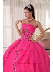 Hot Pink Ball Gown Sweetheart Floor-length Organza and Taffeta Beading Quinceanera Dress