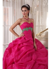 Hot Pink Ball Gown Sweetheart Floor-length Organza Appliques Quinceanera Dress